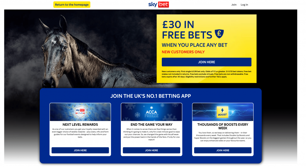 Get £30 in free bets from a 5p bet at Sky Bet